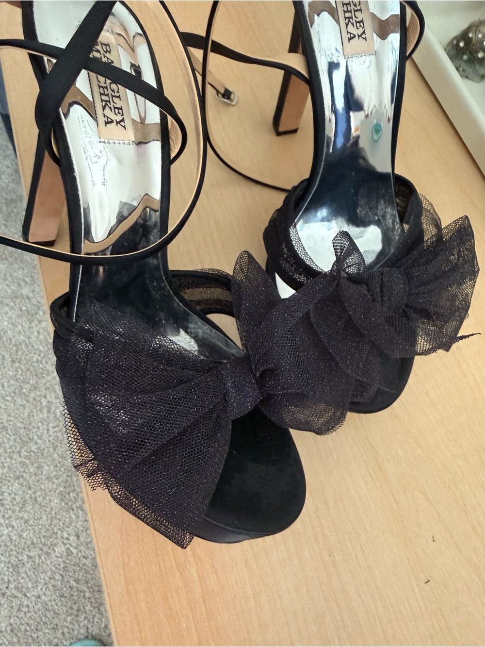Badgley Mischka Black Tulle Bow Stiletto Heels